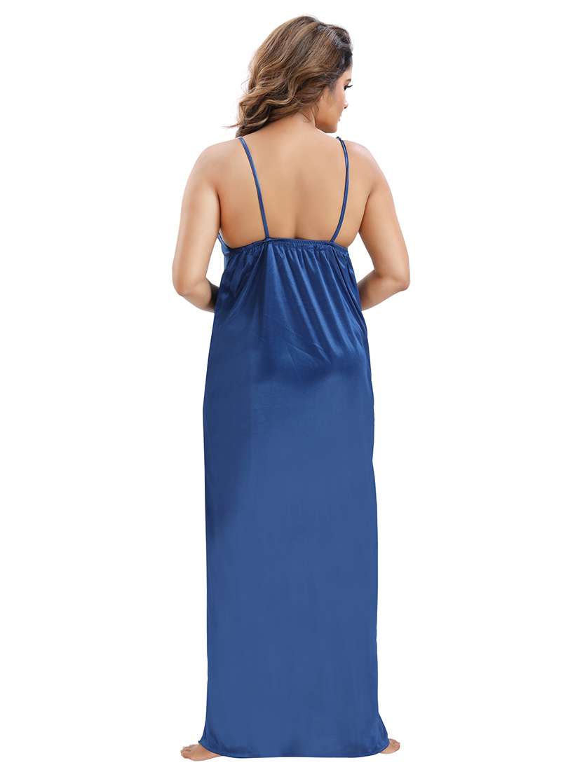 be you solid blue satin 6 piece nightwear set (1 robe, 1 nighty, 1 top, 1 patiyala, 1 lingerie set) for women - 18431363 -  Standard Image - 4