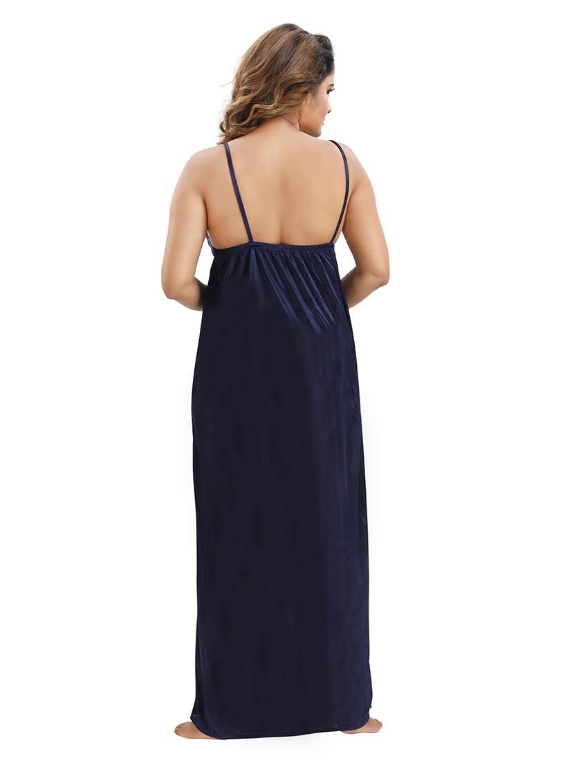 be you solid navy blue satin 6 piece nightwear set (1 robe, 1 nighty, 1 top, 1 patiyala, 1 lingerie set) for women - 18431364 -  Standard Image - 4