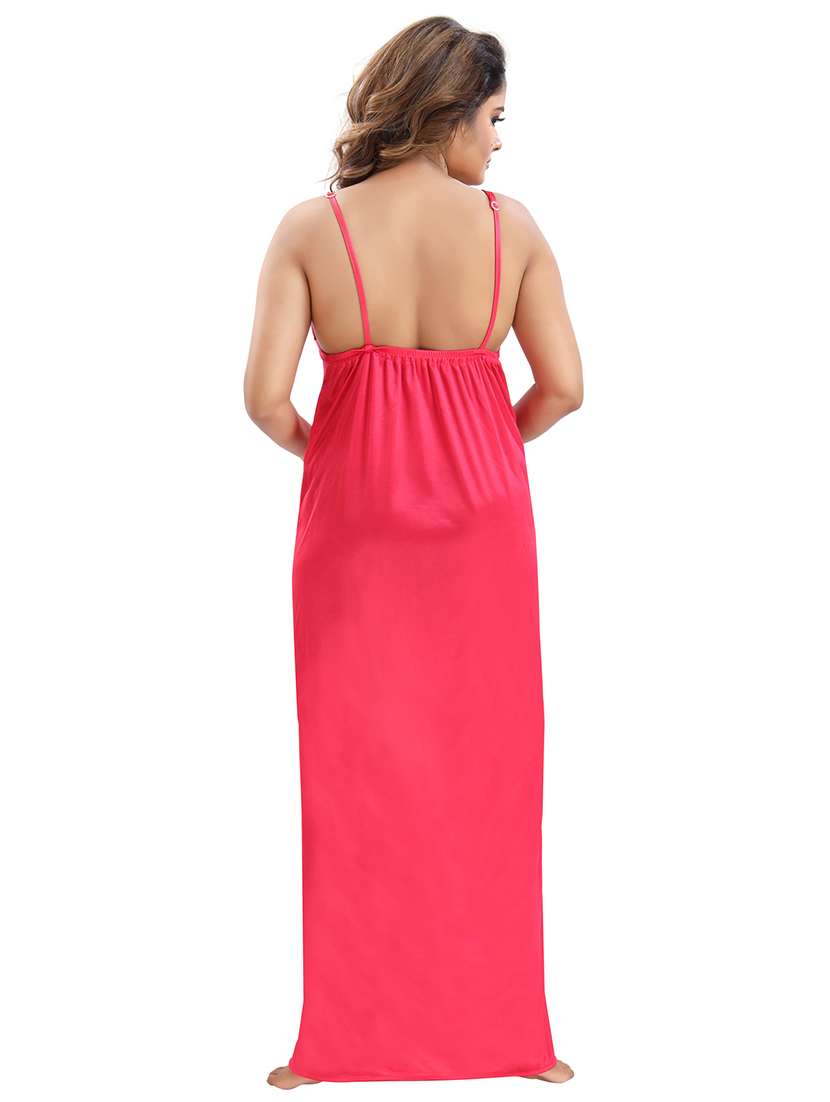 be you solid hot pink satin 6 piece nightwear set (1 robe, 1 nighty, 1 top, 1 patiyala, 1 lingerie set) for women - 18431365 - Standard Image - 4