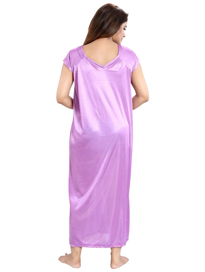 pack of 4 v-neck satin maxi wrap nightdress - 18431369 -  Standard Image - 4