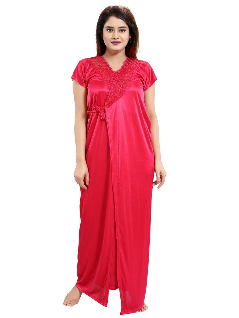 solid three piece night wear set - 18431370 - Standard Image - 1