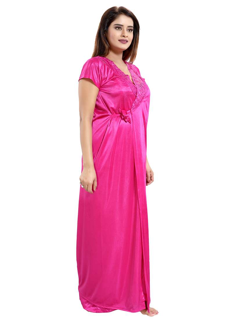 solid three piece night wear set - 18431372 - Standard Image - 1