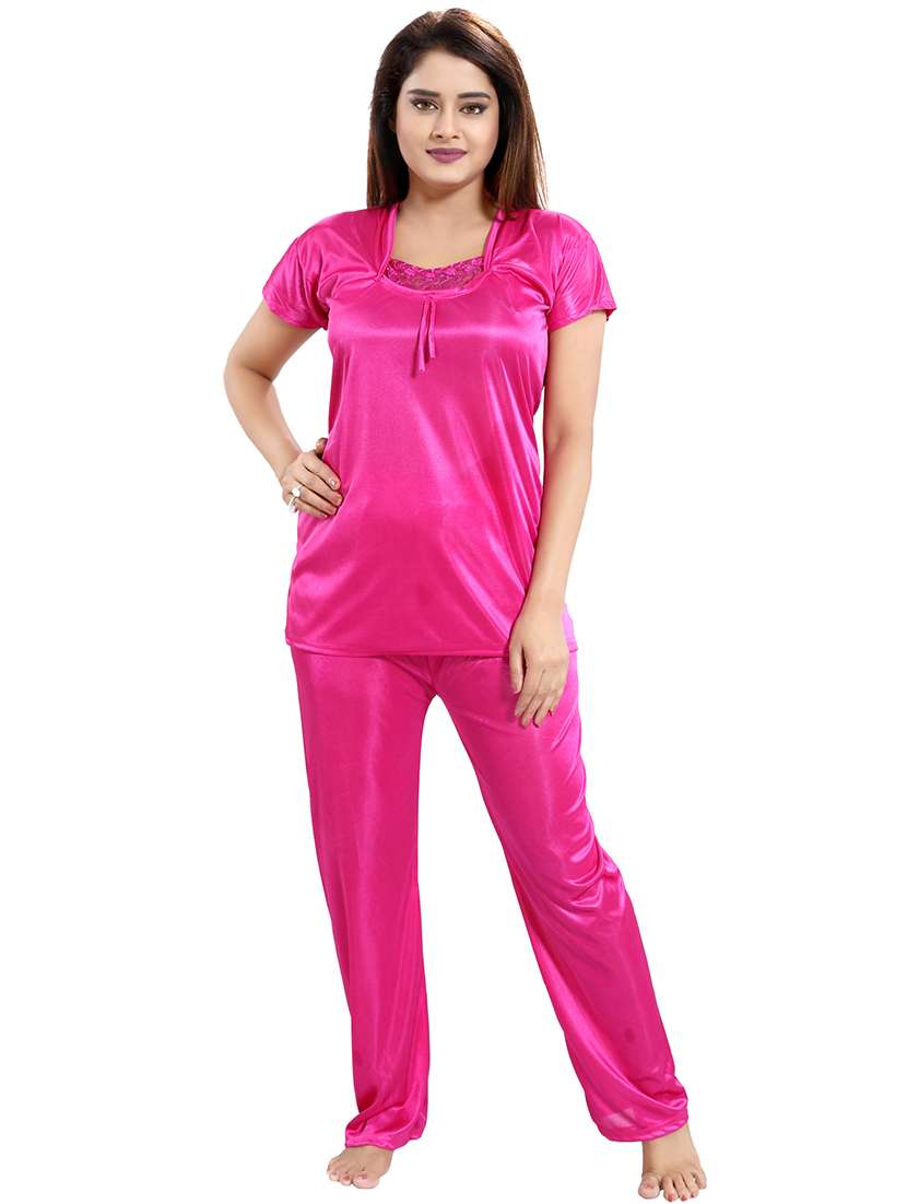 solid three piece night wear set - 18431372 - Standard Image - 4
