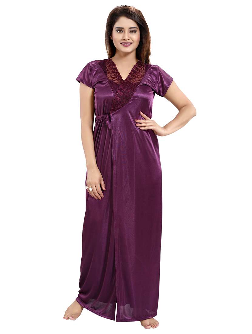 solid three piece night wear set - 18431374 -  Standard Image - 1