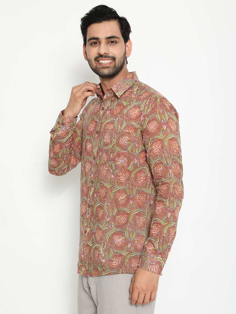 brown printed casual shirt