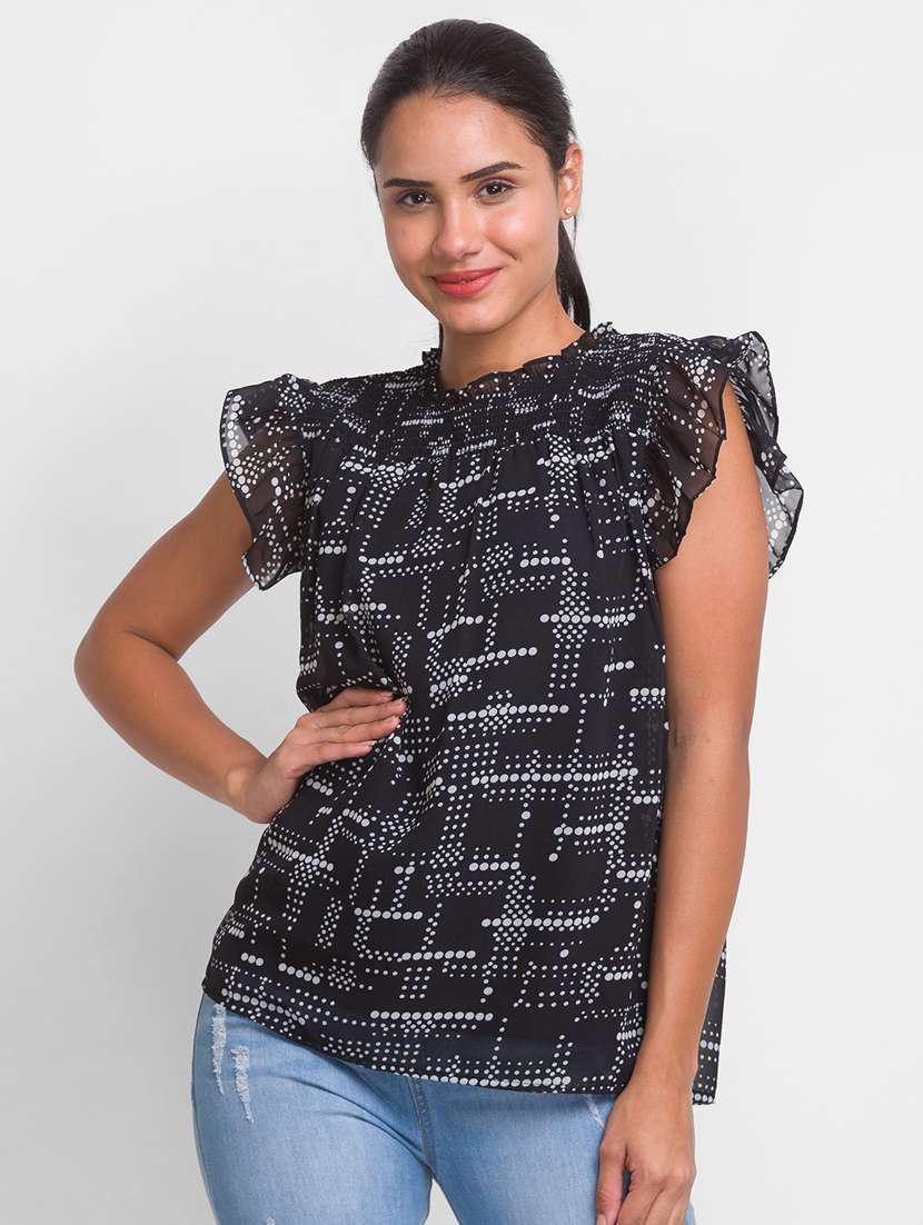 women's ruffle crew neck top - 18431907 -  Standard Image - 1