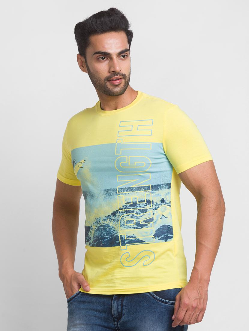 yellow chest-printed t-shirt - 18431997 - Standard Image - 1