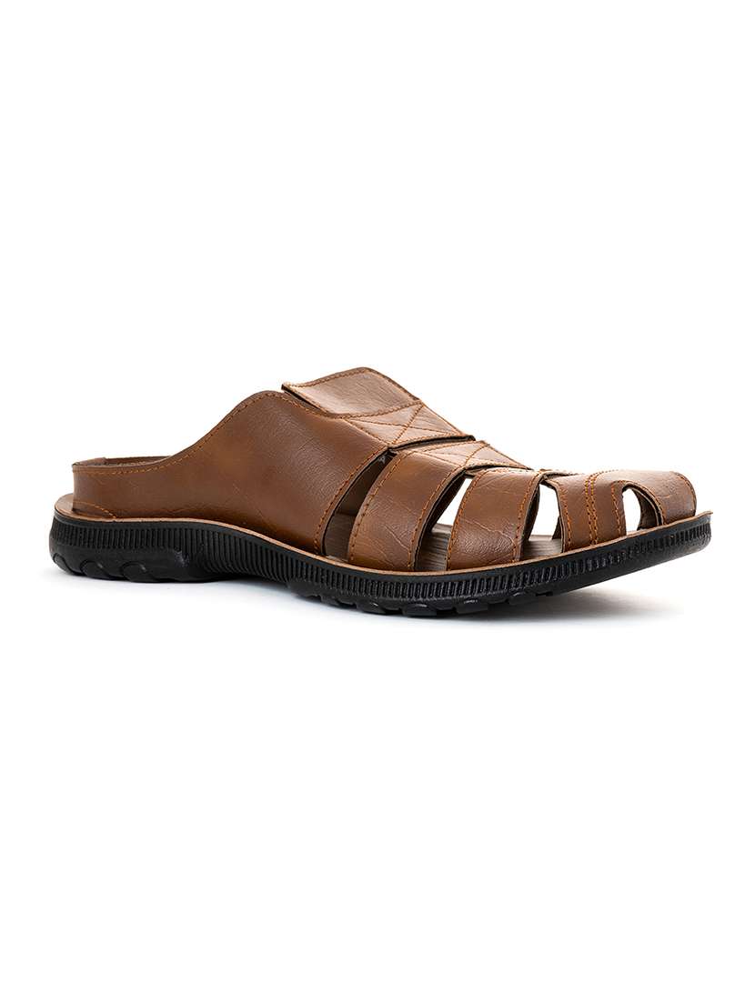 men brown slip on sandal