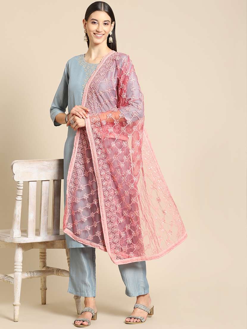 tonal embroidered chikankari net dupatta 
