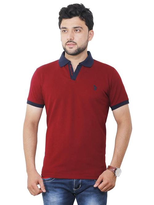 maroon solid polo t-shirt - 18436168 - Standard Image - 0