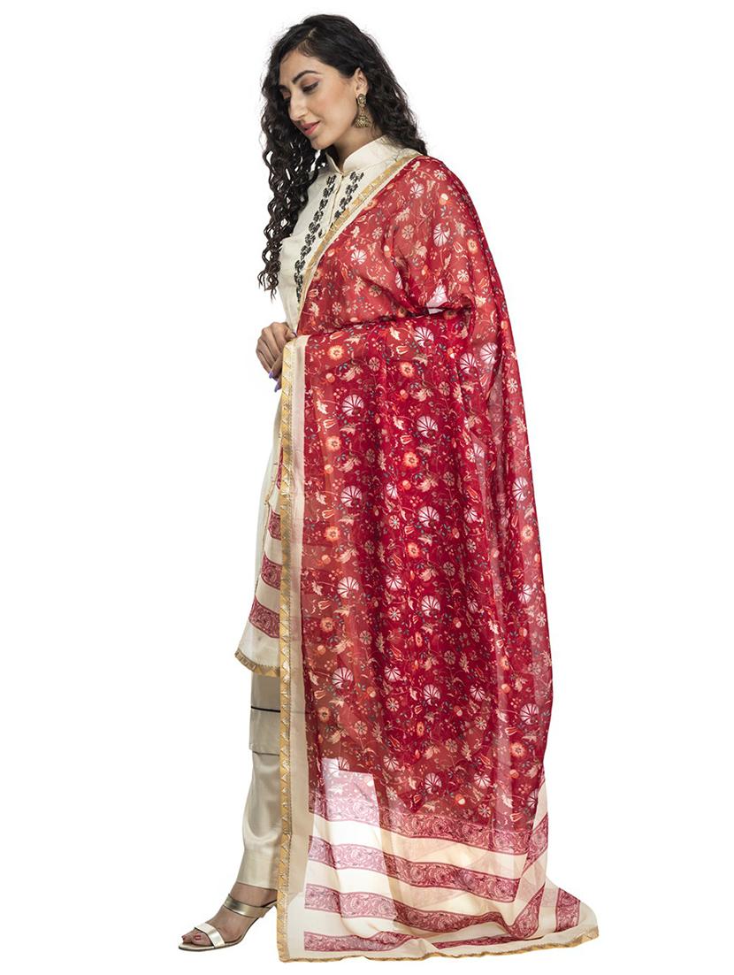 red silk blend dupatta - 18436221 - Zoom Image - 0
