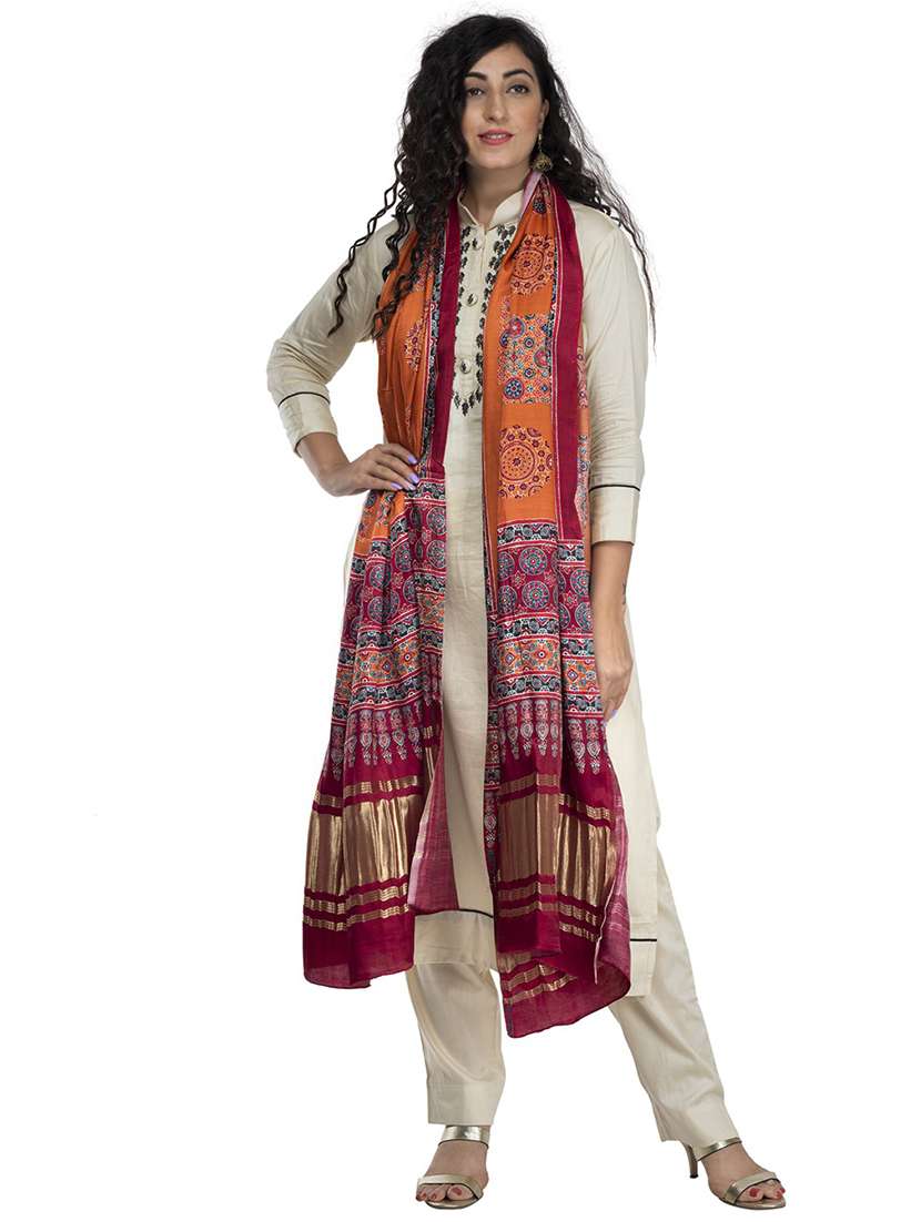 Orange Printed Dupatta - 18436230 -  Standard Image - 1