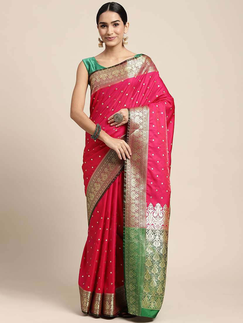 women's self design red colored saree with blouse