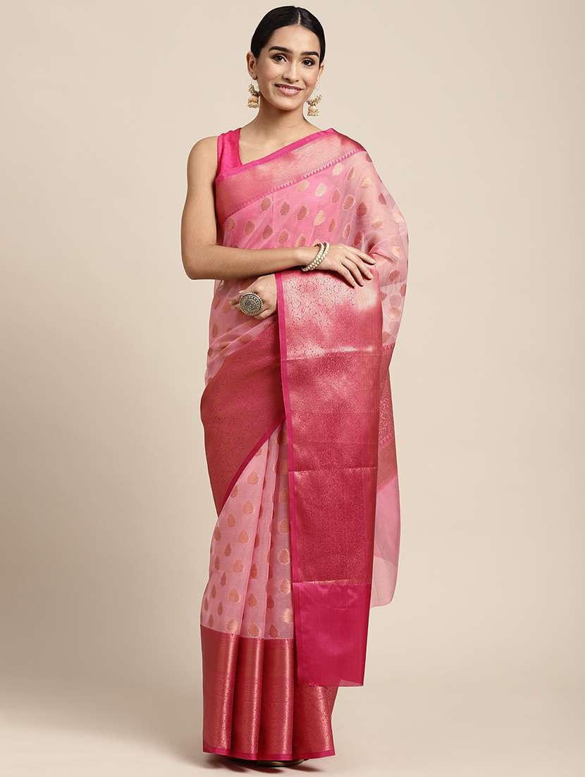 golden zari work woven saree