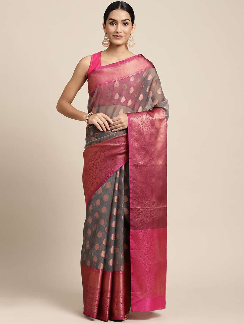golden zari work woven saree