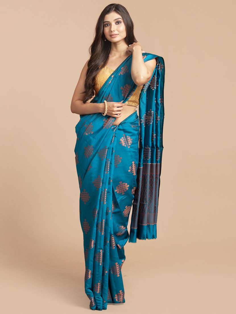 golden zari work woven saree with blouse