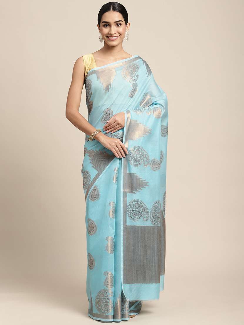 golden zari work woven saree with blouse