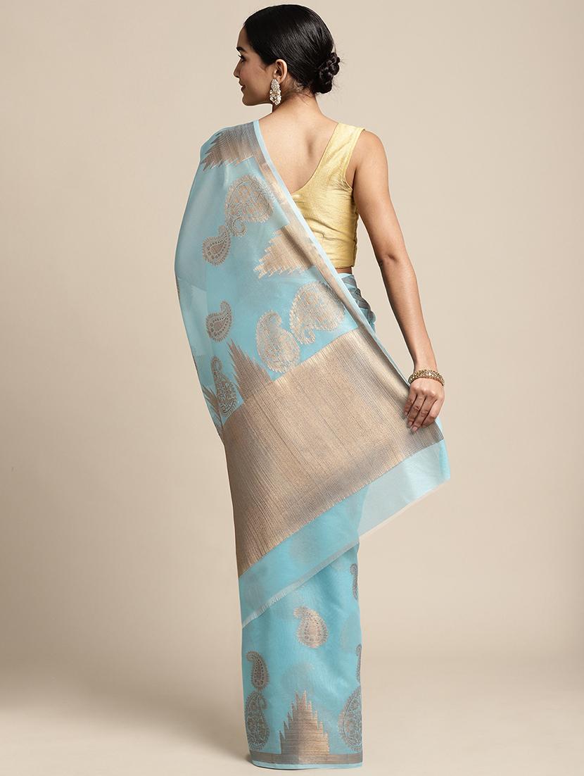 golden zari work woven saree with blouse - 18436733 - Standard Image - 1