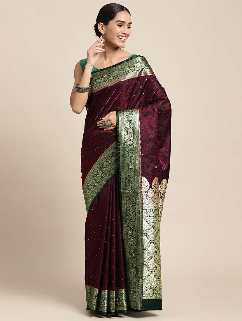 golden zari work embellished banarasi saree