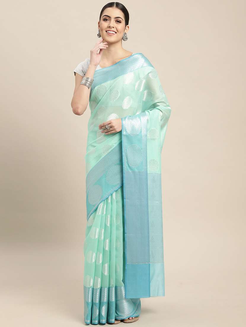 golden zari work woven saree with blouse