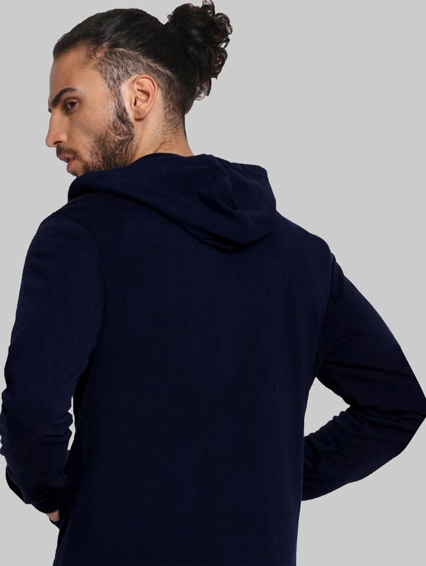 navy blue chest-printed hooded sweatshirt - 18437069 - Standard Image - 1