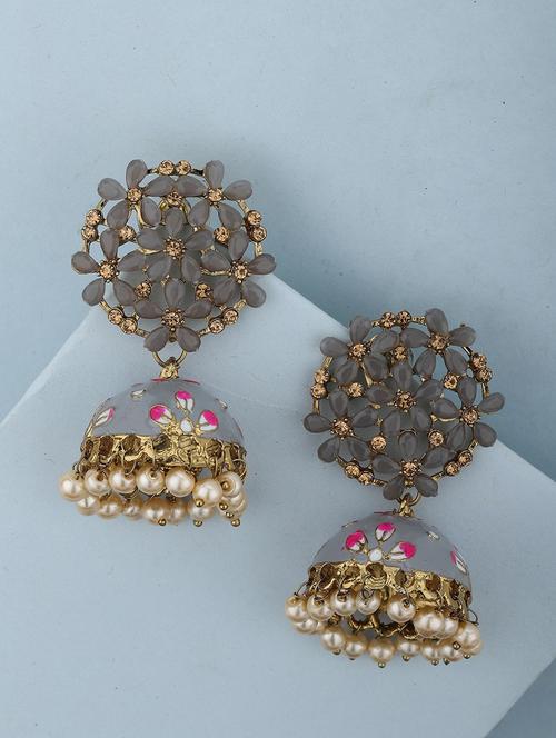 grey brass jhumka earring - 18437075 - Standard Image - 0