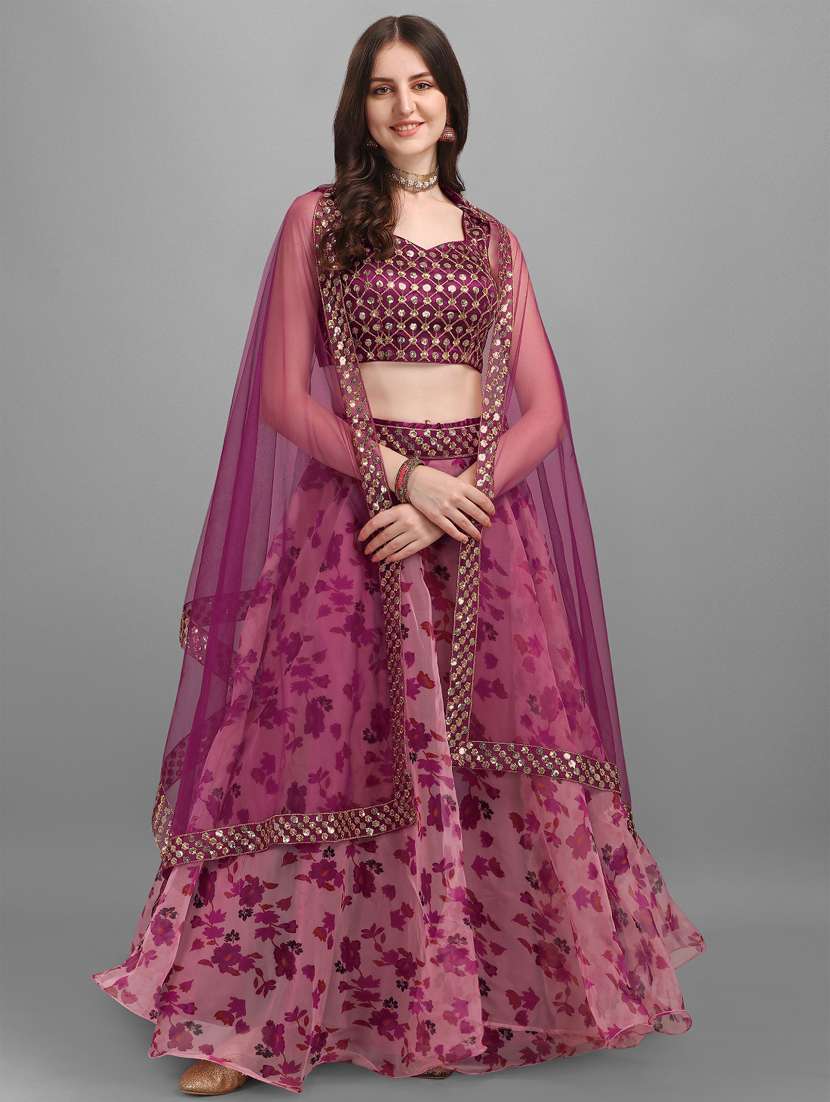 pink floral  flared lehenga