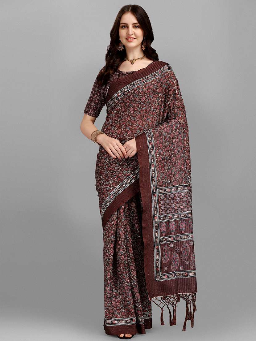 kaantha work printed saree with blouse
