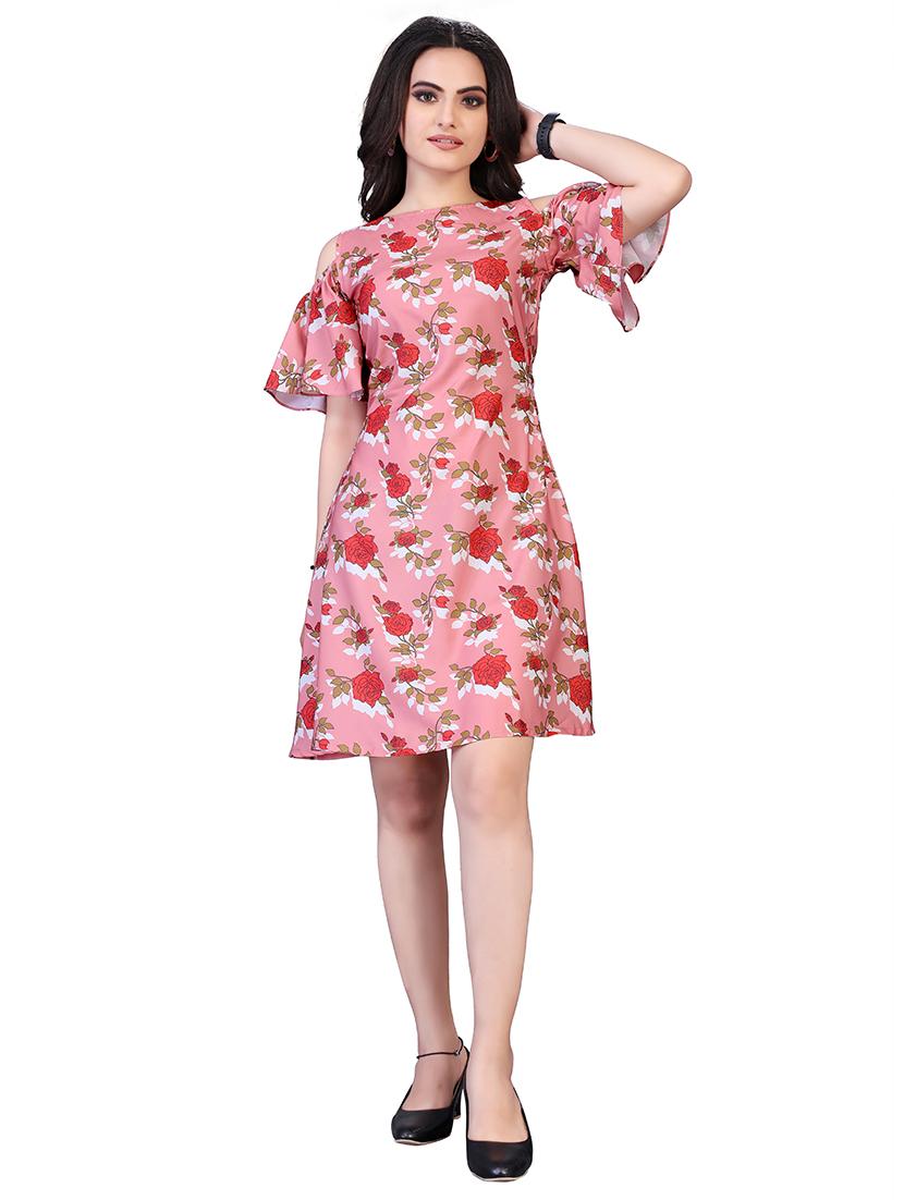cold shoulder printed fit & flare dress - 18437469 -  Standard Image - 1