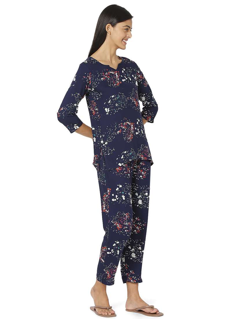 navy blue printed nightwear set - 18437611 -  Standard Image - 1