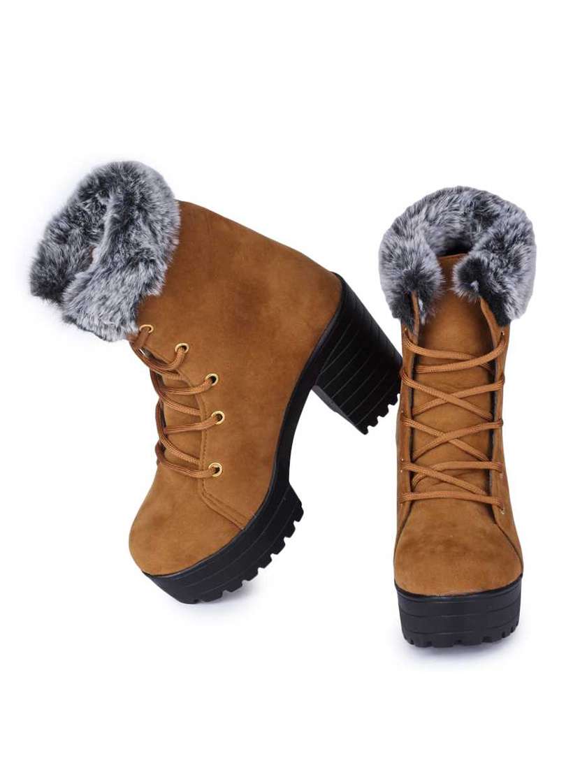 women tan ankle length lace up boot