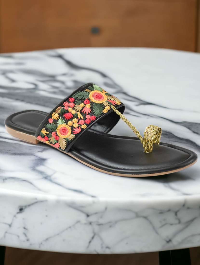 women black one toe embroidered sandal