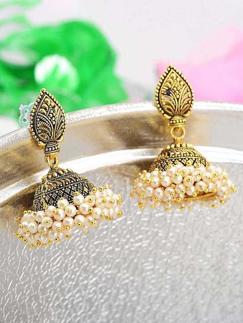 gold silver jhumka earring - 18437996 -  Standard Image - 0
