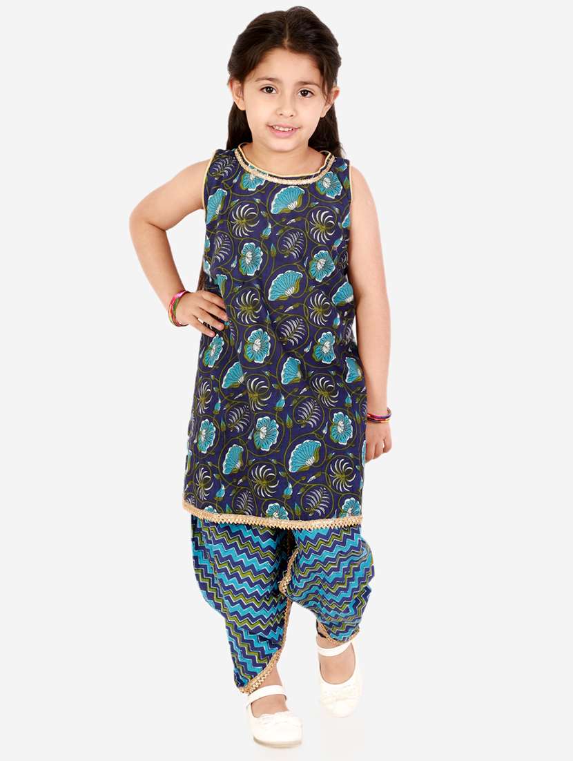 navy blue floral patiyala suit set 