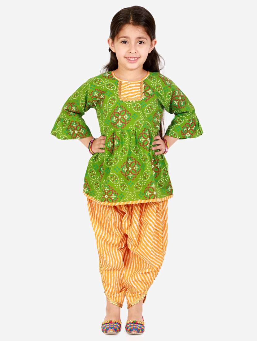 green bandhani patiyala suit set 