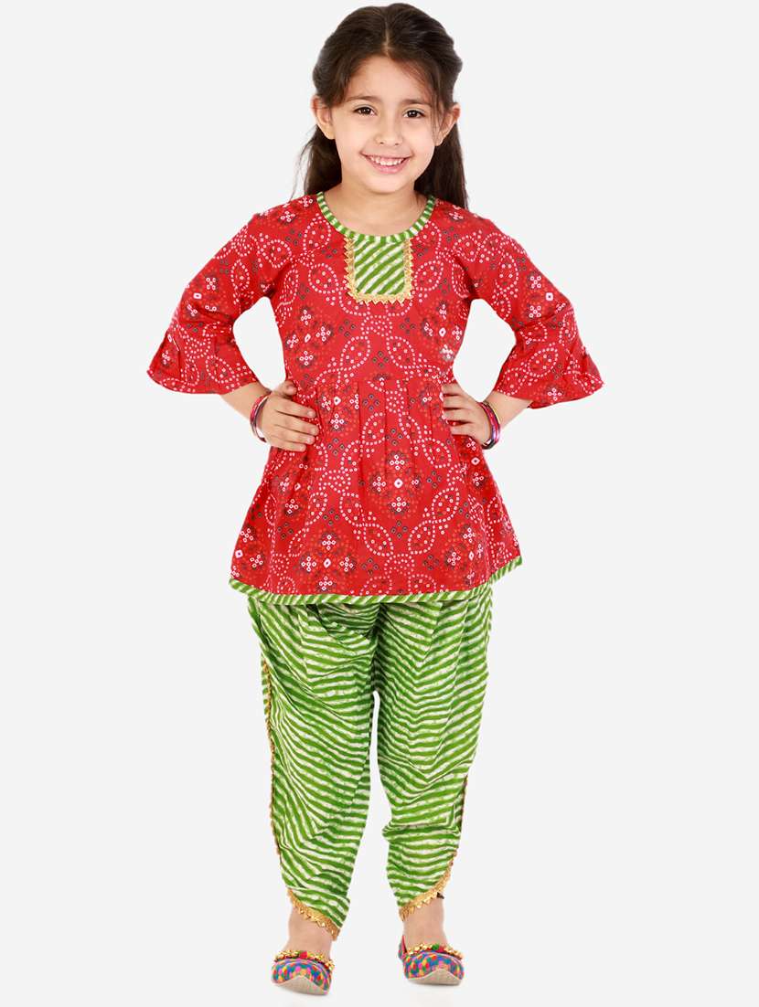 red bandhani patiyala suit set 