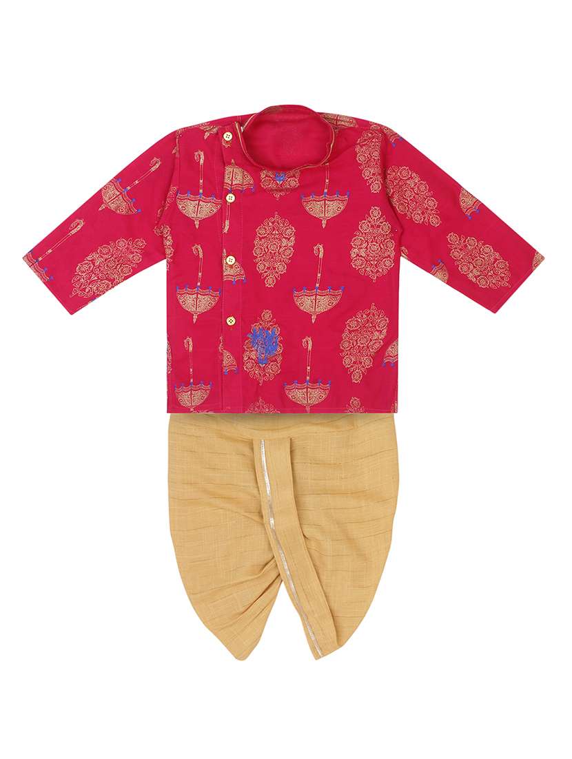 boys pink block printed dhoti kurta set 