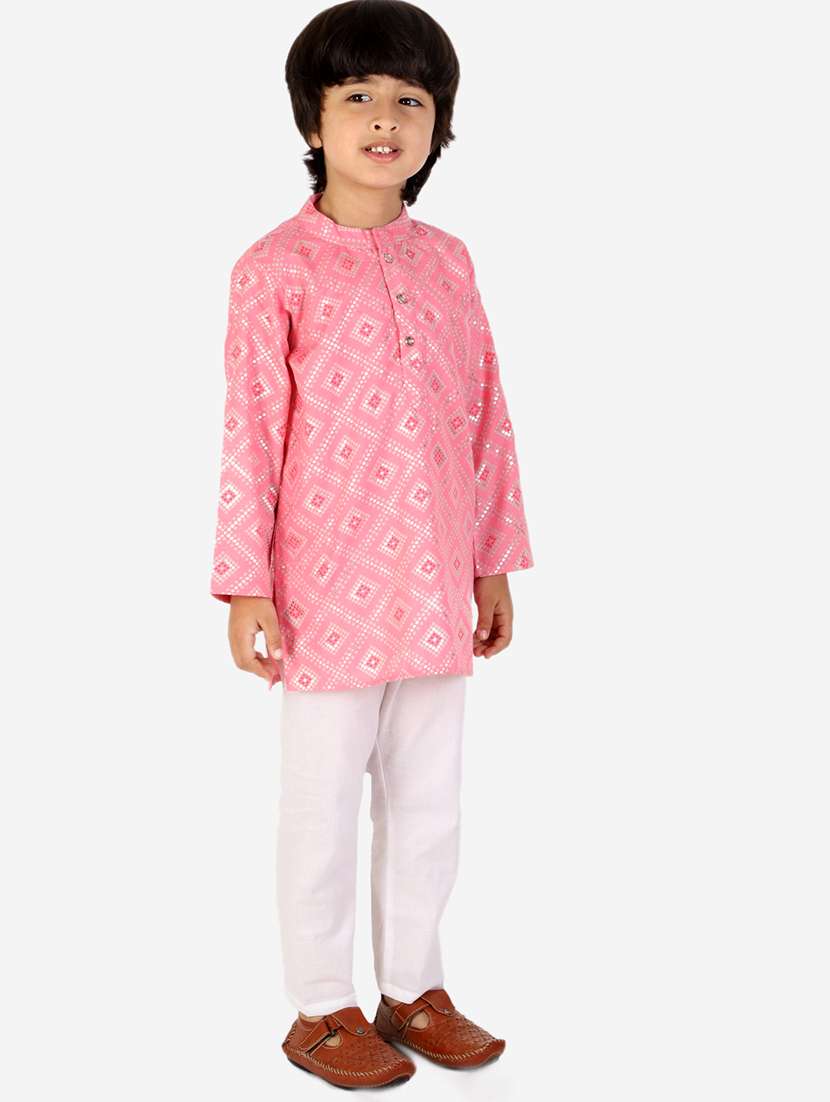 boys pink printed kurta pajama set  - 18438512 -  Standard Image - 1
