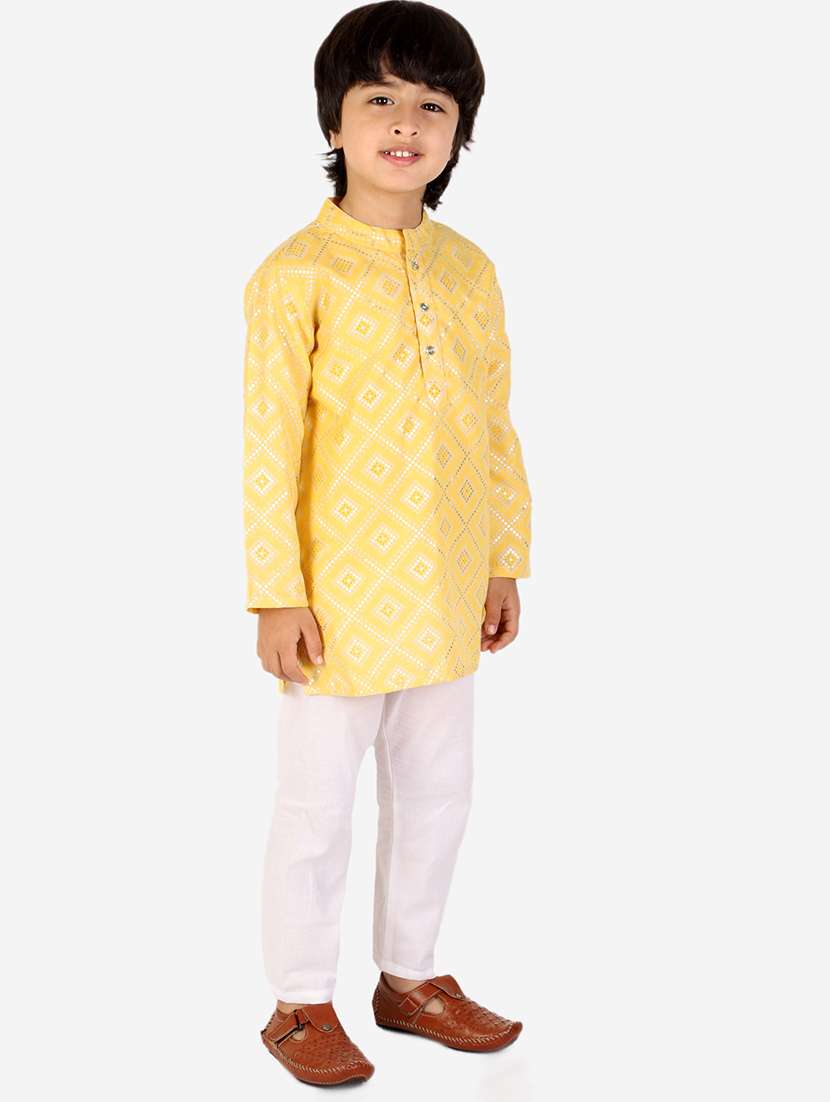 boys yellow printed kurta pajama set  - 18438514 -  Standard Image - 1