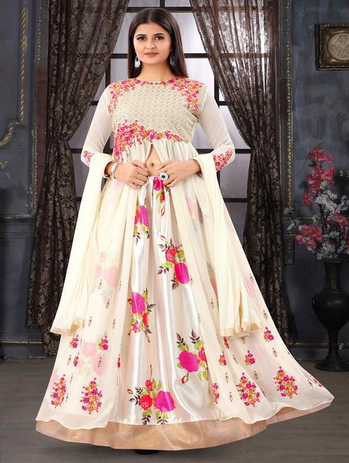 off-white floral semi-stitched flared suit sets - 18438533 -  Standard Image - 0