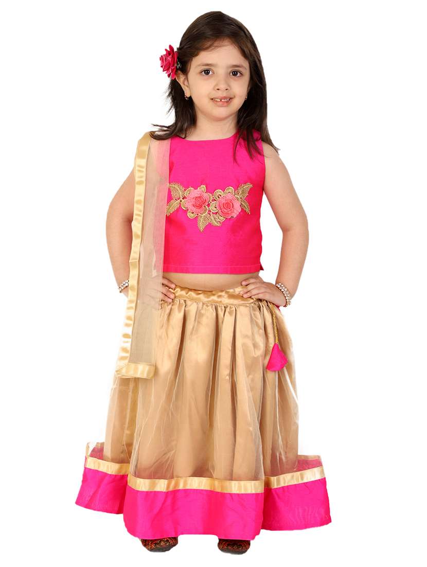 girls pink applique work lehnga choli set 