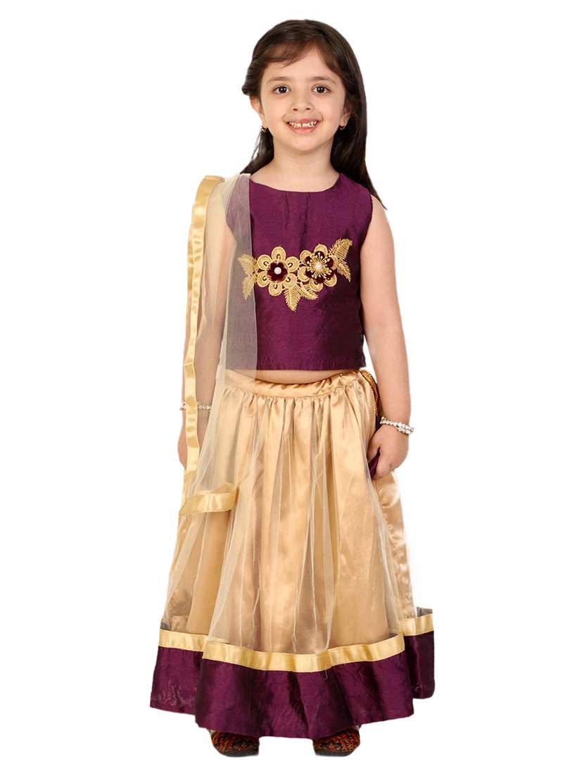 girls burgundy applique work lehnga choli set 