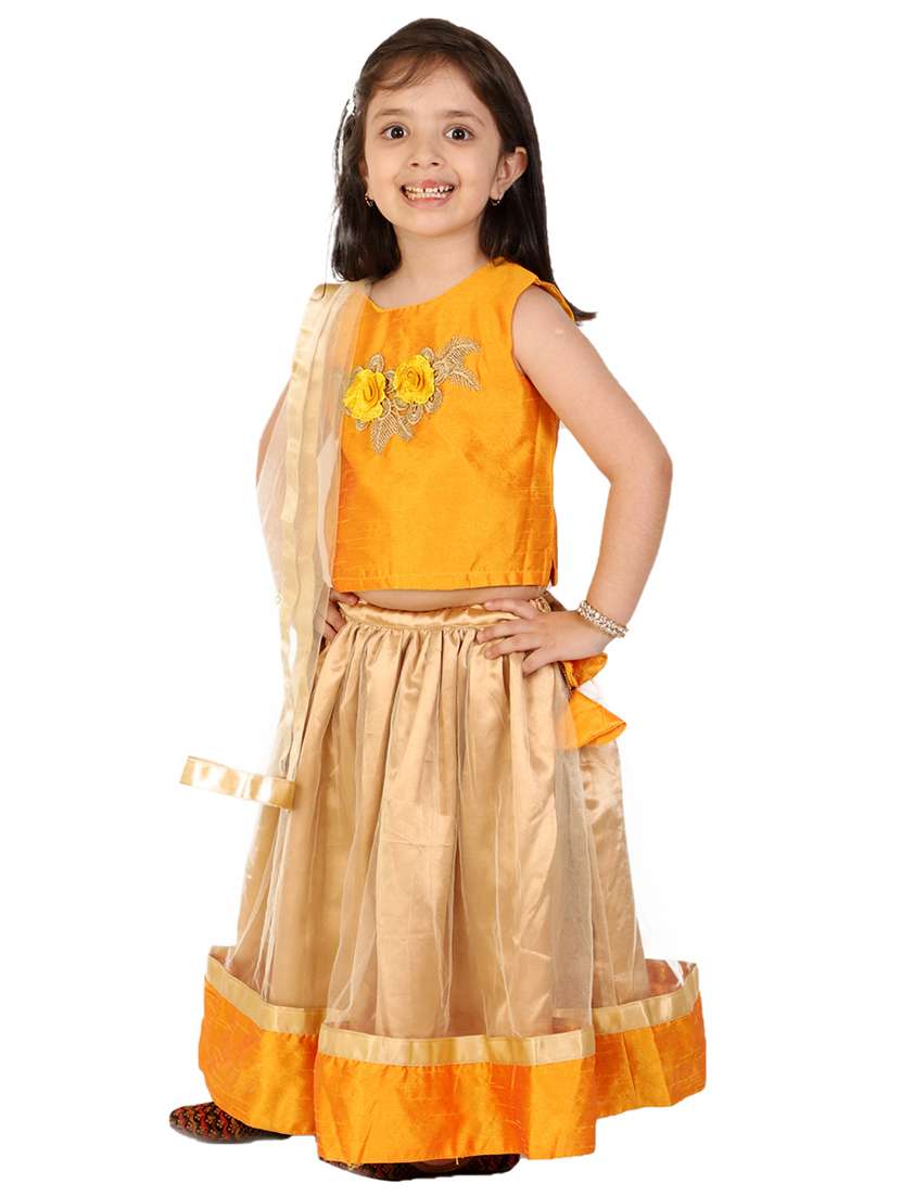girls yellow applique work lehnga choli set  - 18438539 -  Standard Image - 1
