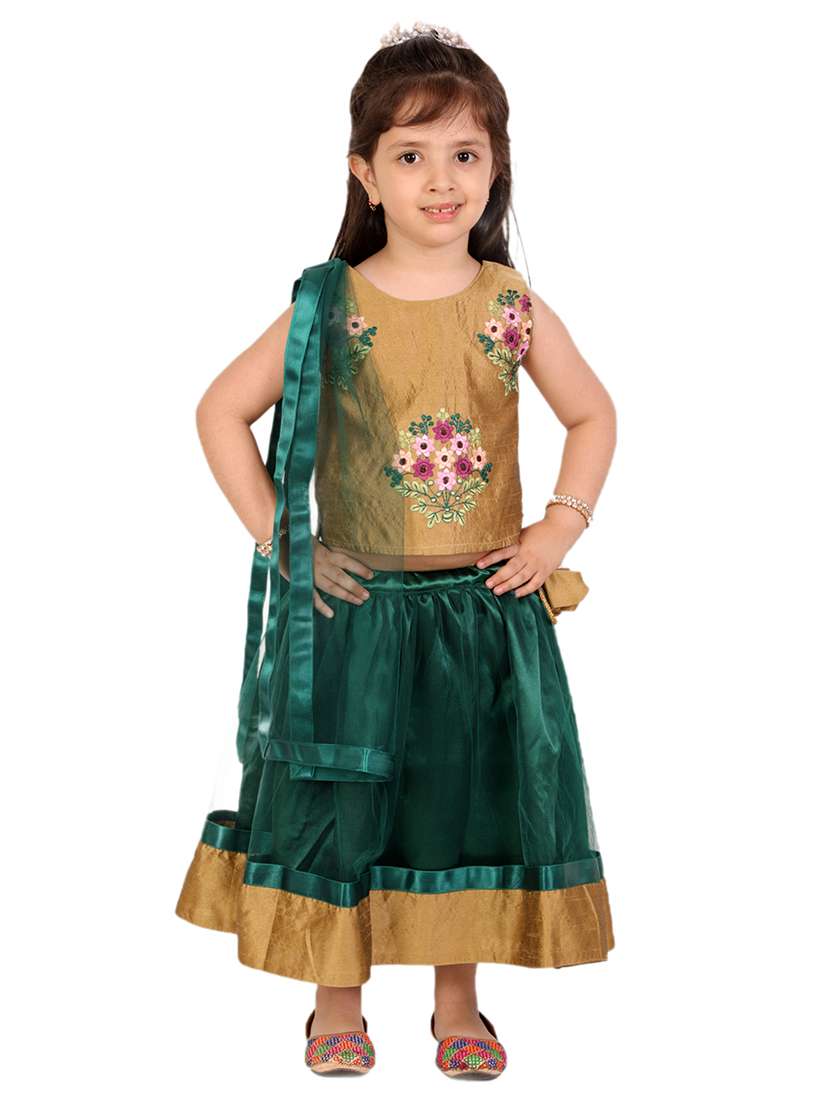 girls bottle green embroidered lehnga choli set 