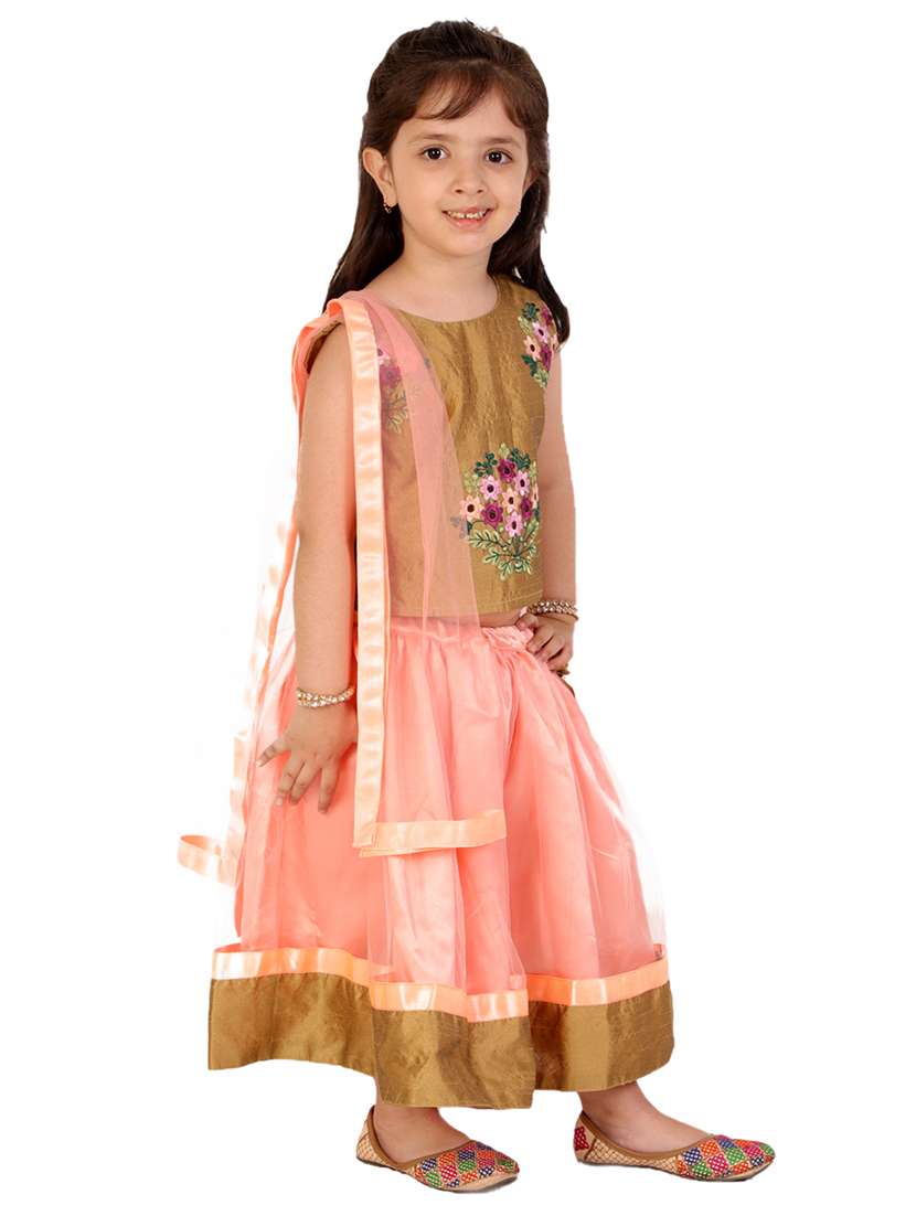 girls coral embroidered lehnga choli set  - 18438543 -  Standard Image - 1