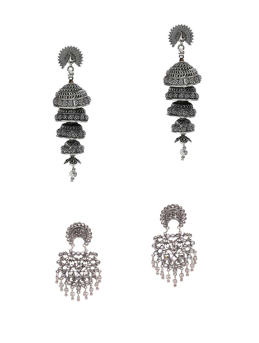 silver plated graceful delightful earrings - combo of 2 pairs