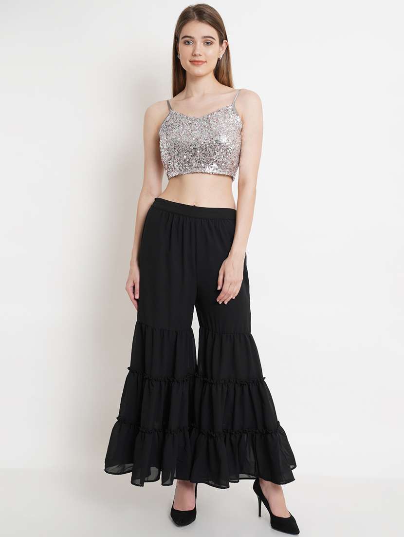sequined crop top and sharara set