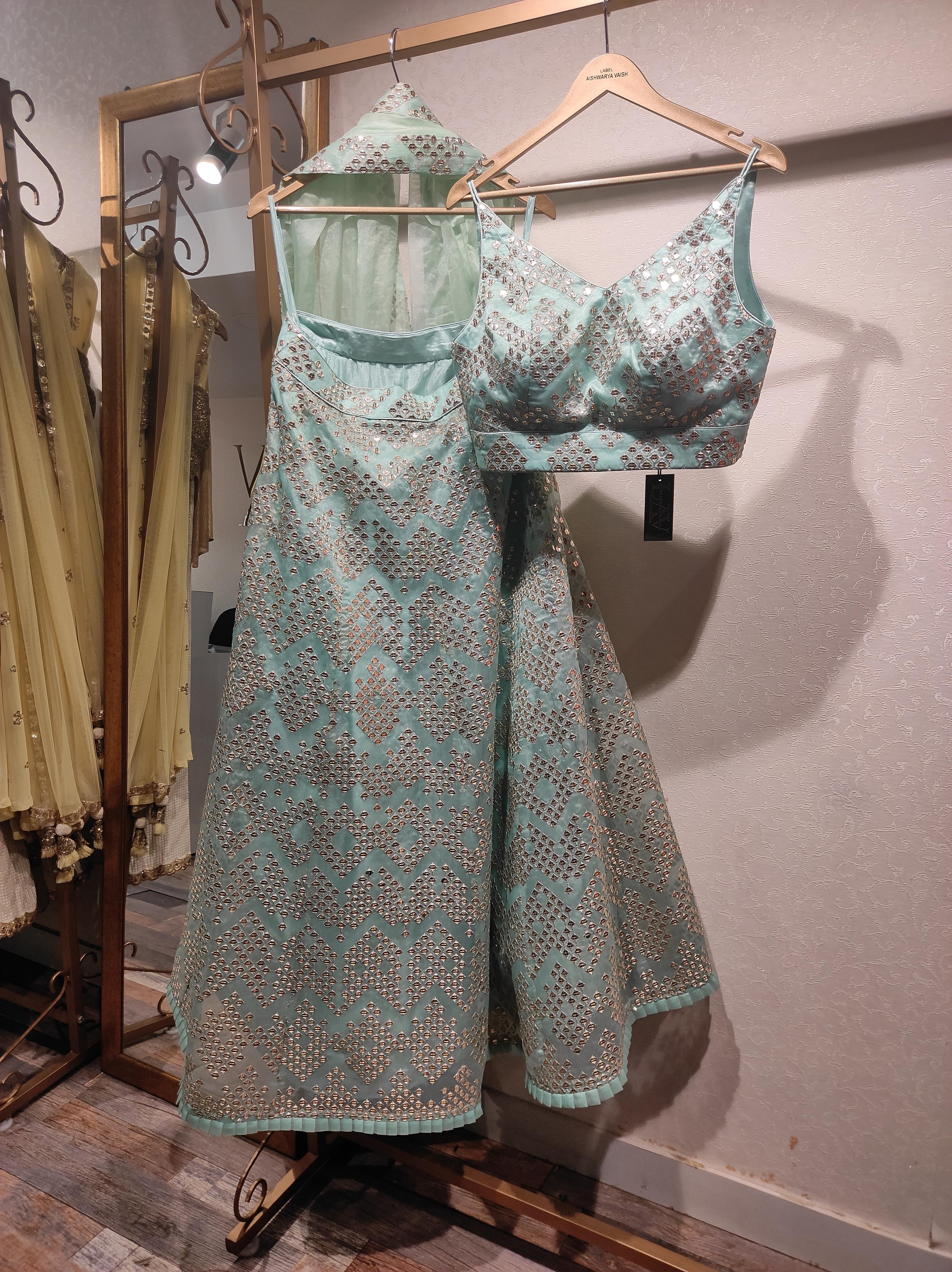 organza lehenga with all over mirror - 18438668 - Standard Image - 1