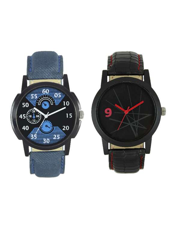 blue and black color men's analog watch pack of -2