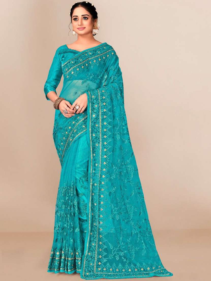 tonal embroidered net saree  with blouse